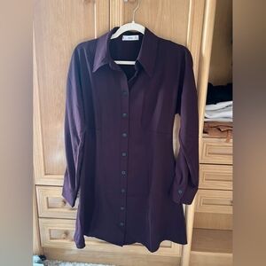 Dark Purple Button-Up Shirt Dress
